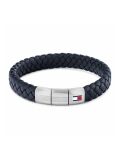 Blue Ionic-Plated Blue Leather Bracelet  Men