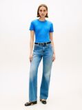 Μπλε Ριμπ T-Shirt Σε Slim Γραμμή Με Κεντητό Σημαιάκι  Γυναίκες