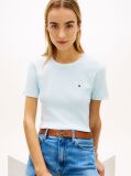 Μπλε Ριμπ T-Shirt Σε Slim Γραμμή Με Κεντητό Σημαιάκι  Γυναίκες