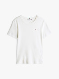 Μπεζ Ριμπ T-Shirt Σε Slim Γραμμή Με Κεντητό Σημαιάκι  Γυναίκες