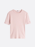 Ροζ T-Shirt Με Ριμπ Ύφανση Και Slim Γραμμή  Γυναίκες
