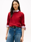 Red Fine Cable Knit Jumper  Women