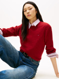 Red Fine Cable Knit Jumper  Women