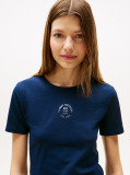 Μπλε Κοντομάνικο T-Shirt Σε Slim Γραμμή Με Λογότυπο  Γυναίκες