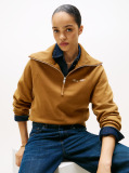 Χακί Interlock Fleece Πλεκτό Πουλόβερ Με Φερμουάρ  Γυναίκες