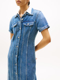 Μπλε ΚοντομάνικοDenim Φόρεμα Midi Σε Στιλ Πουκαμίσα  Γυναίκες