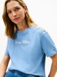 Μπλε Άνετο T-Shirt Mε Κεντημένο Λογότυπο Και Χρυσά Κουμπιά  Γυναίκες