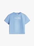 Μπλε Άνετο T-Shirt Mε Κεντημένο Λογότυπο Και Χρυσά Κουμπιά  Γυναίκες