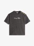 Γκρι Άνετο T-Shirt Mε Κεντημένο Λογότυπο Και Χρυσά Κουμπιά  Γυναίκες