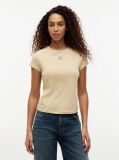 Beige Textured Logo Slim Jersey T-Shirt  Women