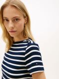 Multi Slim T-Shirt Με Χρυσά Κουμπιά Και Boat Λαιμόκοψη  Γυναίκες