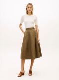 Green Pure Linen Midi Flared Utility Skirt  Women
