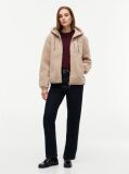 Beige Teddy Fleece Zip-Thru Relaxed Hooded Jacket  Women