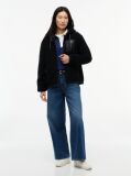 Black Teddy Fleece Zip-Thru Relaxed Hooded Jacket  Women