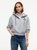 Γκρι Oversized Hoody Με Φερμουάρ Και Λογότυπο  Γυναίκες