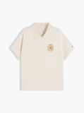Beige Relaxed Fit Crest Pique Polo Shirt  Women