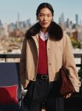 Brown Faux Fur Collar Oversized Bomber Jacket  Women