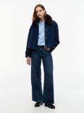 Blue Faux Fur Collar Oversized Bomber Jacket  Women