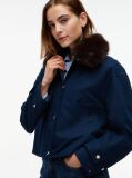 Blue Faux Fur Collar Oversized Bomber Jacket  Women