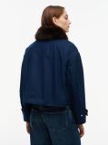 Blue Faux Fur Collar Oversized Bomber Jacket  Women