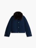 Blue Faux Fur Collar Oversized Bomber Jacket  Women