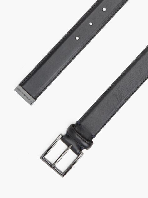 Black Metal Tip Pebble Grain Leather Belt  Men