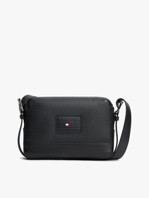 Black Pebble Grain Leather Crossbody Bag  Men