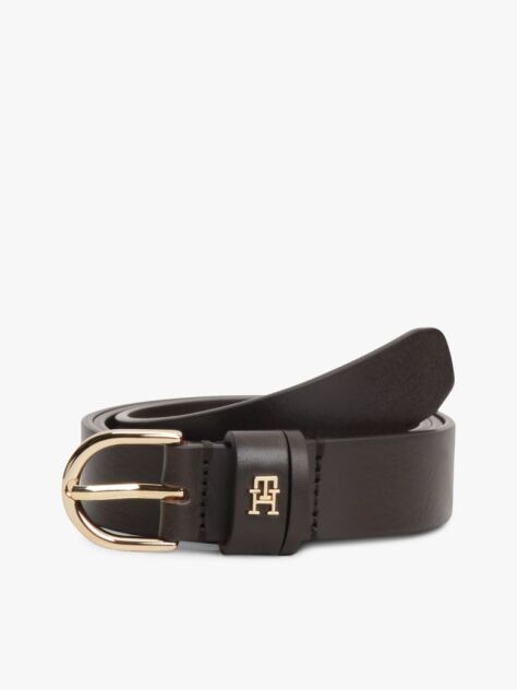 Καφέ Essential TH Monogram Δερμάτινη Ζώνη  Γυναίκες