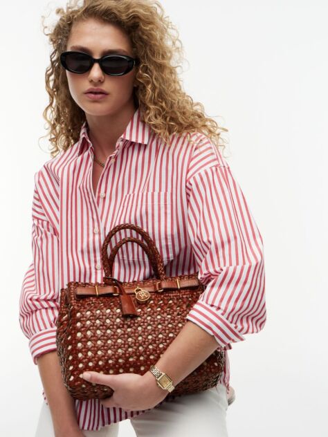 Καφέ The American Icon Τσάντα Tote Δερμάτινη Πλεκτή  Γυναίκες