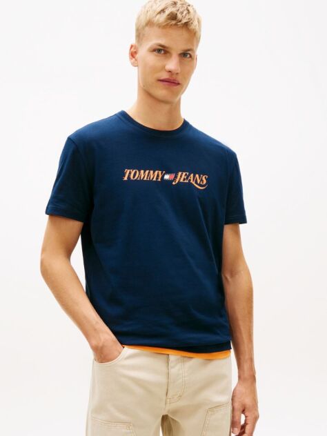 Μπλε T-Shirt Με Κλασική Λαιμόκοψη Και Λογότυπο  Άνδρες