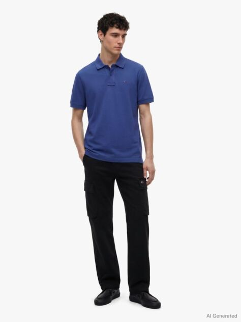 Blue Hilfiger Flag Regular Fit Pique Polo Shirt  Men