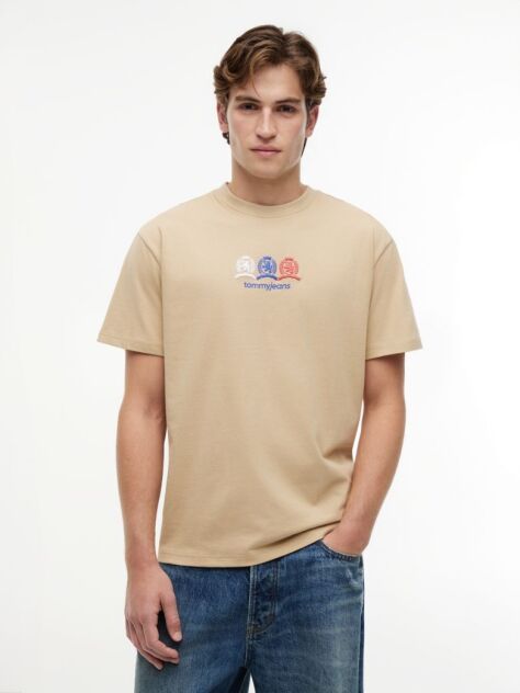 Μπεζ T-Shirt Σε Άνετη Γραμμή Με Λογότυπο Στην Πλάτη  Άνδρες