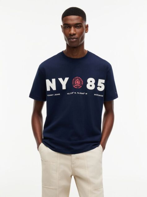 Μπλε T-Shirt Σε Άνετη Γραμμή Με Λογότυπο Στην Πλάτη  Άνδρες