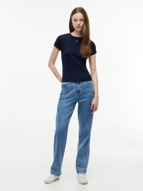 Blue Essential Slim Rib-Knit T-Shirt  Women
