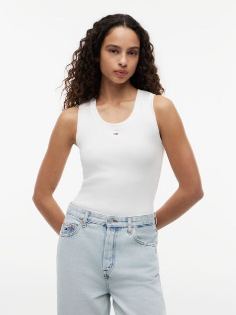 Beige Ribbed Slim Tank Top  Women