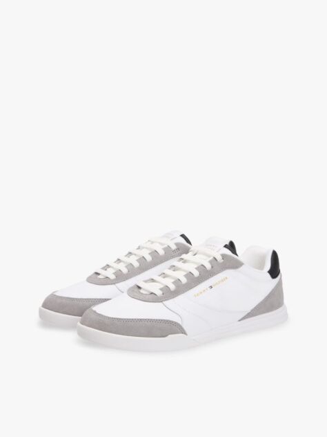 Άσπρο Δερμάτινα Sneakers Με Μίξη Υφών  Άνδρες