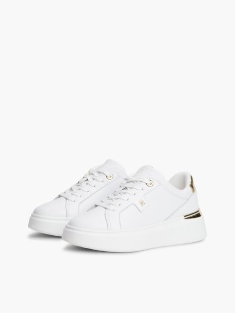 Άσπρο TH Monogram Δερμάτινα Sneakers Με Πλατφόρμα  Γυναίκες