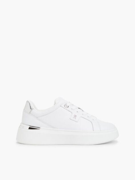 White TH Monogram Leather Platform Sneakers  Women