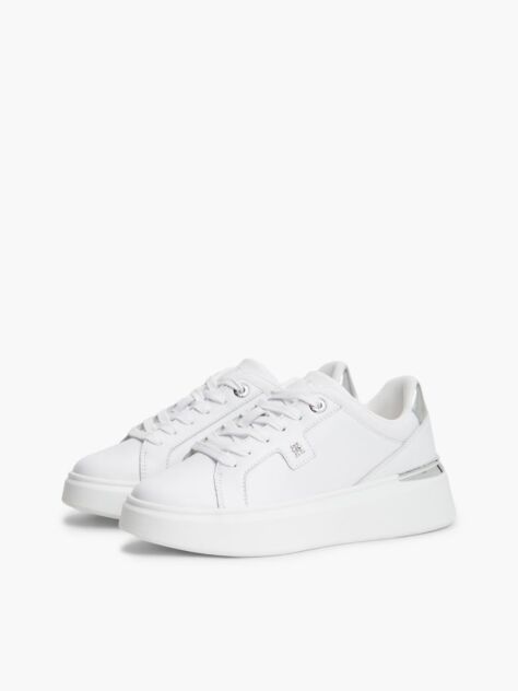 White TH Monogram Leather Platform Sneakers  Women
