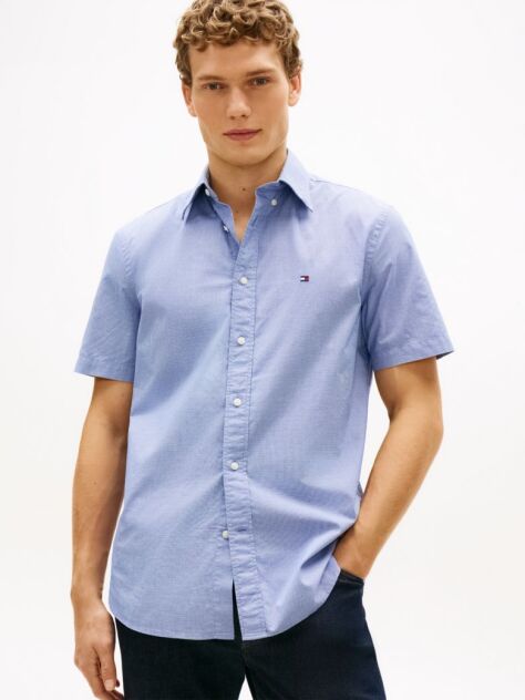 Blue Regular Fit Houndstooth Short Sleeve Shirt  Men