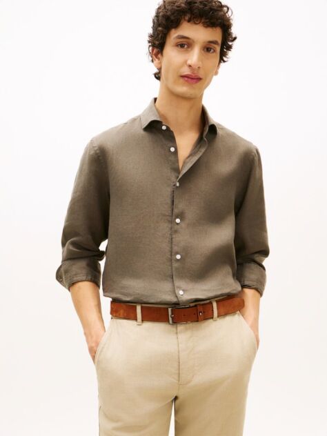 Green Smart Casual Slim Fit Pure Linen Shirt  Men