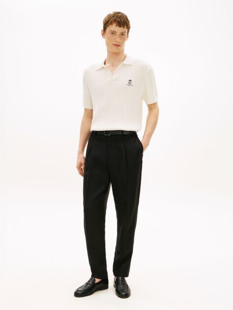 Black Smart Casual Tapered Leg Pure Linen Trousers  Men