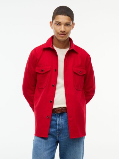 Red Relaxed Fit Wool Blend Shirt  Men