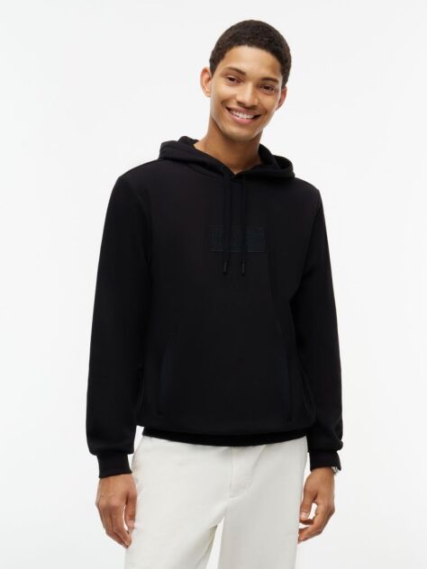 Black Logo Mixed Texture Twill Hoody  Men