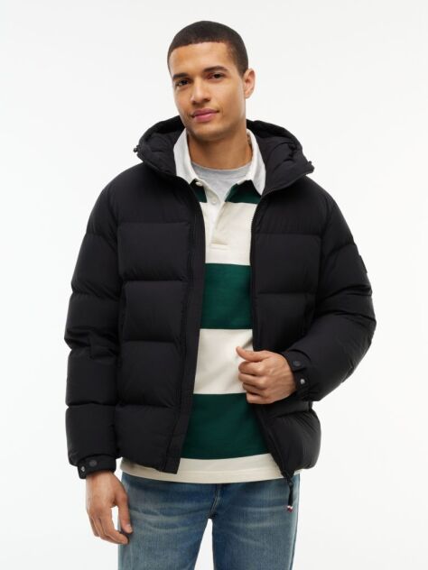 Black Logo Patch Down Hooded Puffer Jacket  Men