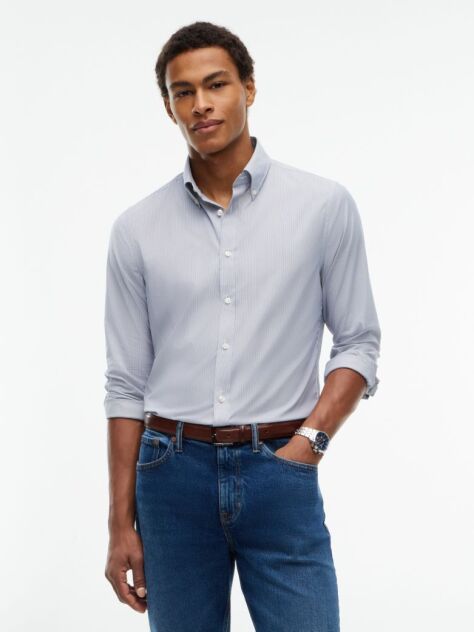 Blue Regular Fit Stripe Performance Poplin Shirt  Men