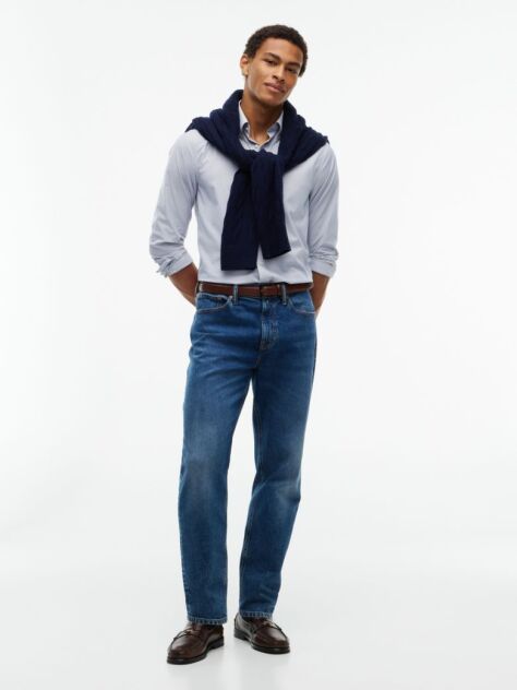 Blue Regular Fit Stripe Performance Poplin Shirt  Men