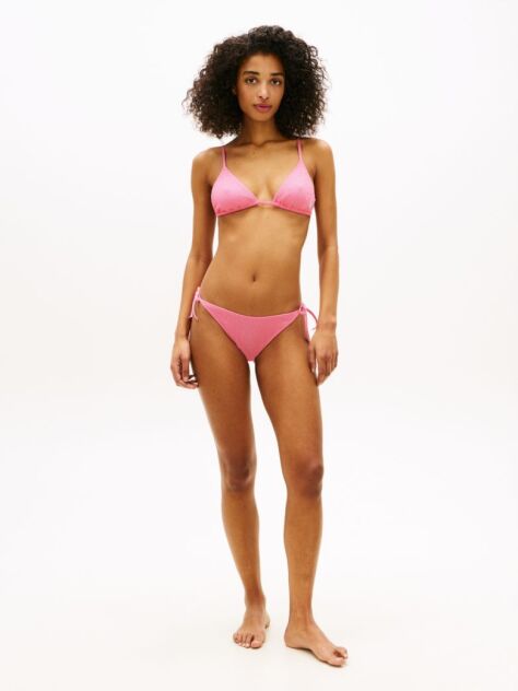 Pink Crinkle Texture Side Tie Bikini Bottoms  Women