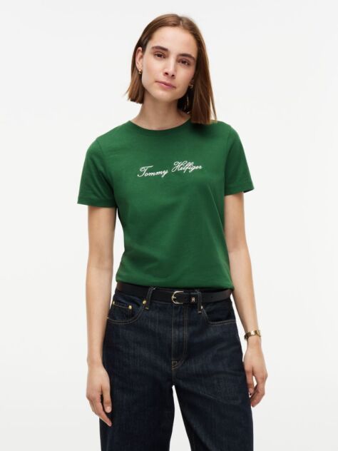 Πράσινο T-Shirt Με Στρογγυλή Λαιμόκοψη Και Κεντητό Λογότυπο  Γυναίκες