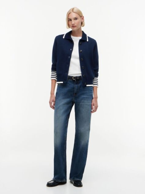 Blue Back Logo Embroidery Relaxed Polo Cardigan  Women